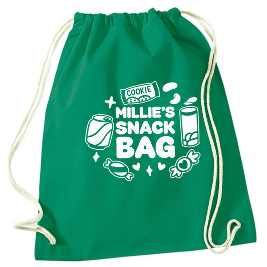 Personalised snack bag green drawstring bag