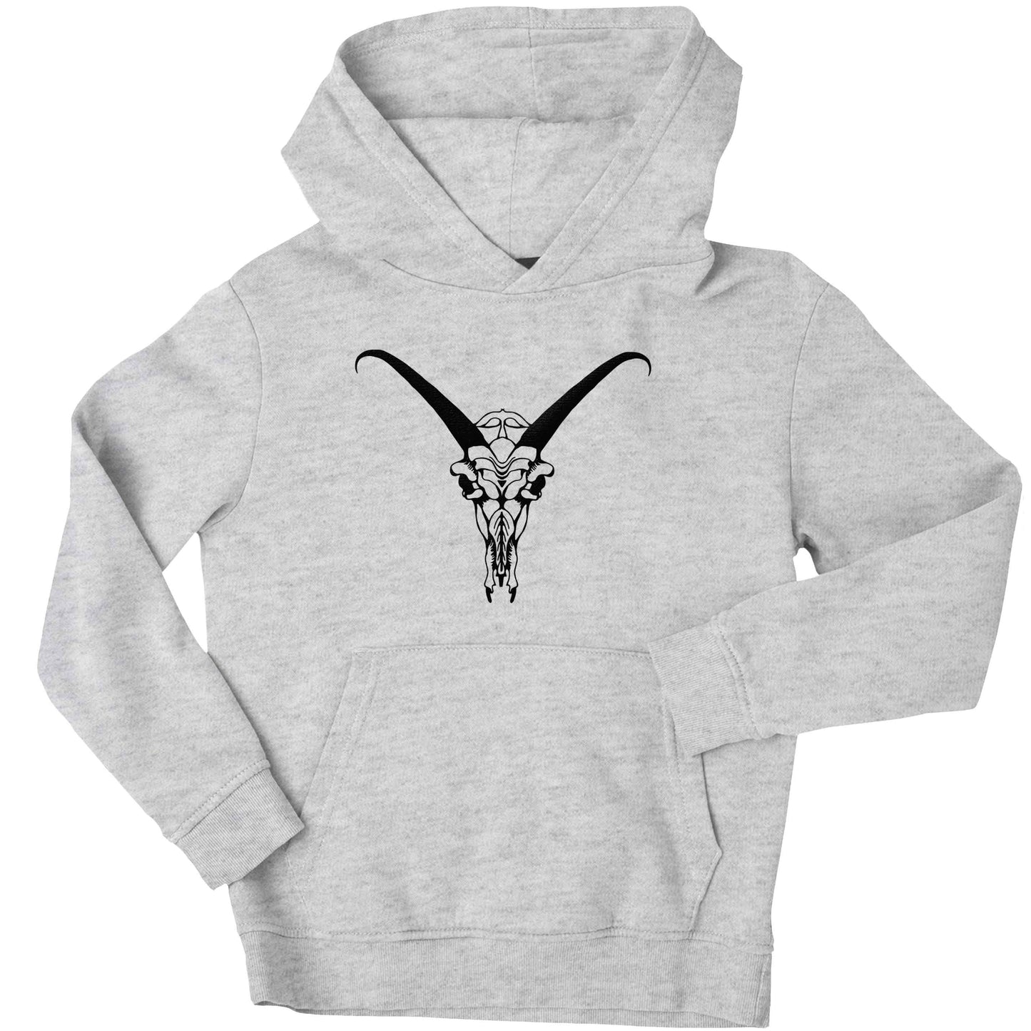Deer skull illustration children's grey hoodie 12-13 Years