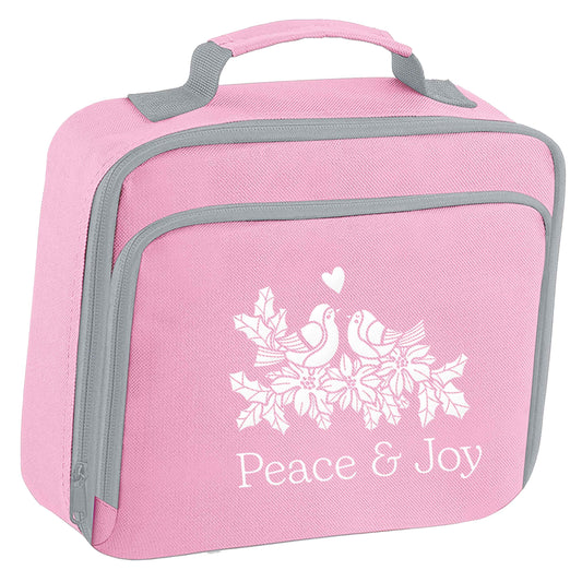 Peace & Joy insulated pink lunch bag cooler