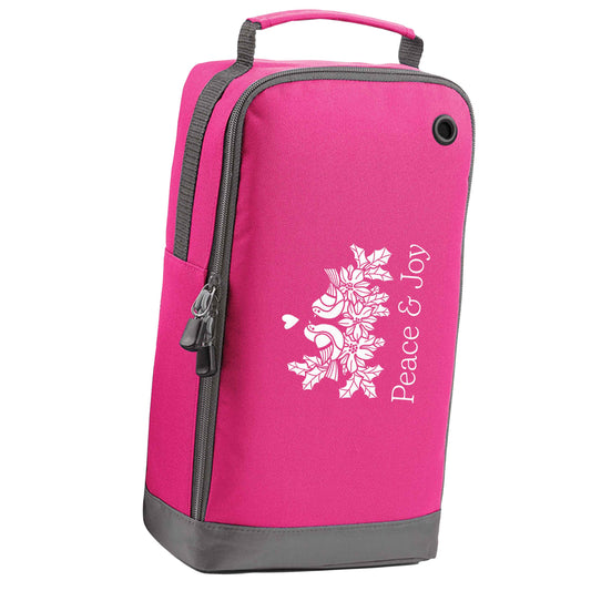 Peace & Joy pink sports shoe bag horizontal print