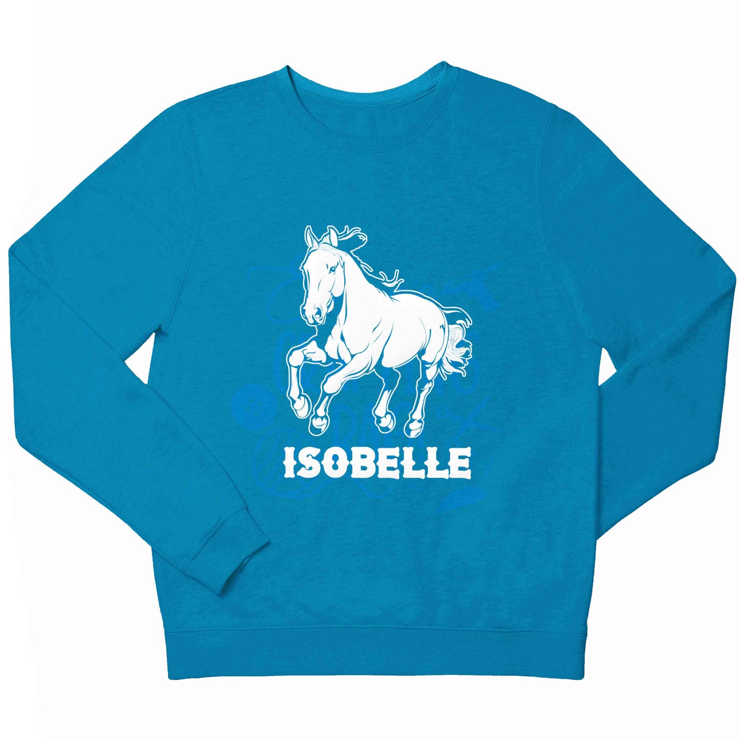 Horse illustration with personalised name children's blue sweater 12-13 Years
