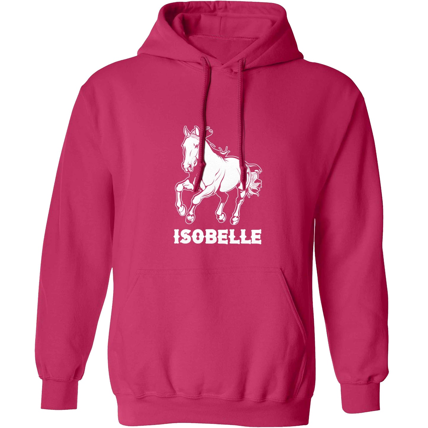 Horse illustration with personalised name adults unisex pink hoodie 2XL
