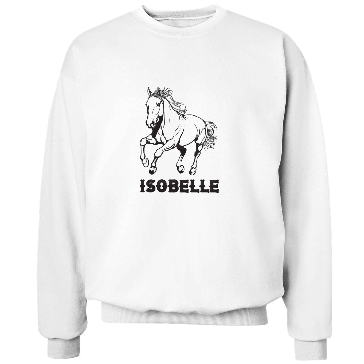 Horse illustration with personalised name adult's unisex white sweater 2XL