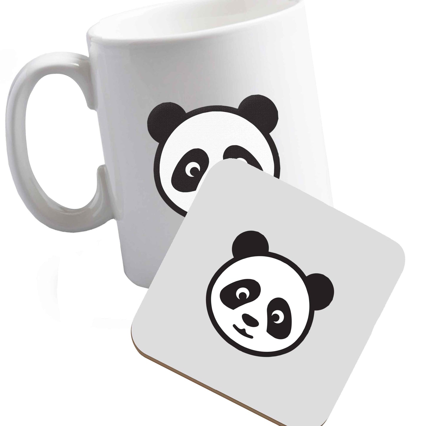 10 oz Ceramic mug and coaster Panda face both sides