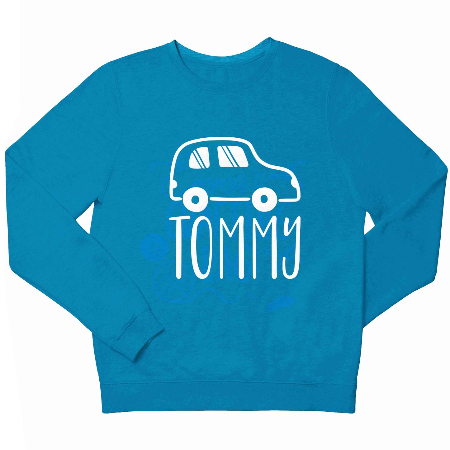 Personalised car any name here children's blue sweater 12-13 Years