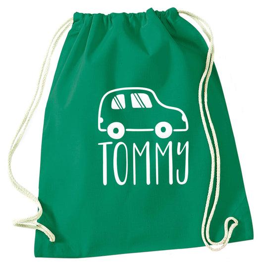Personalised car any name here green drawstring bag