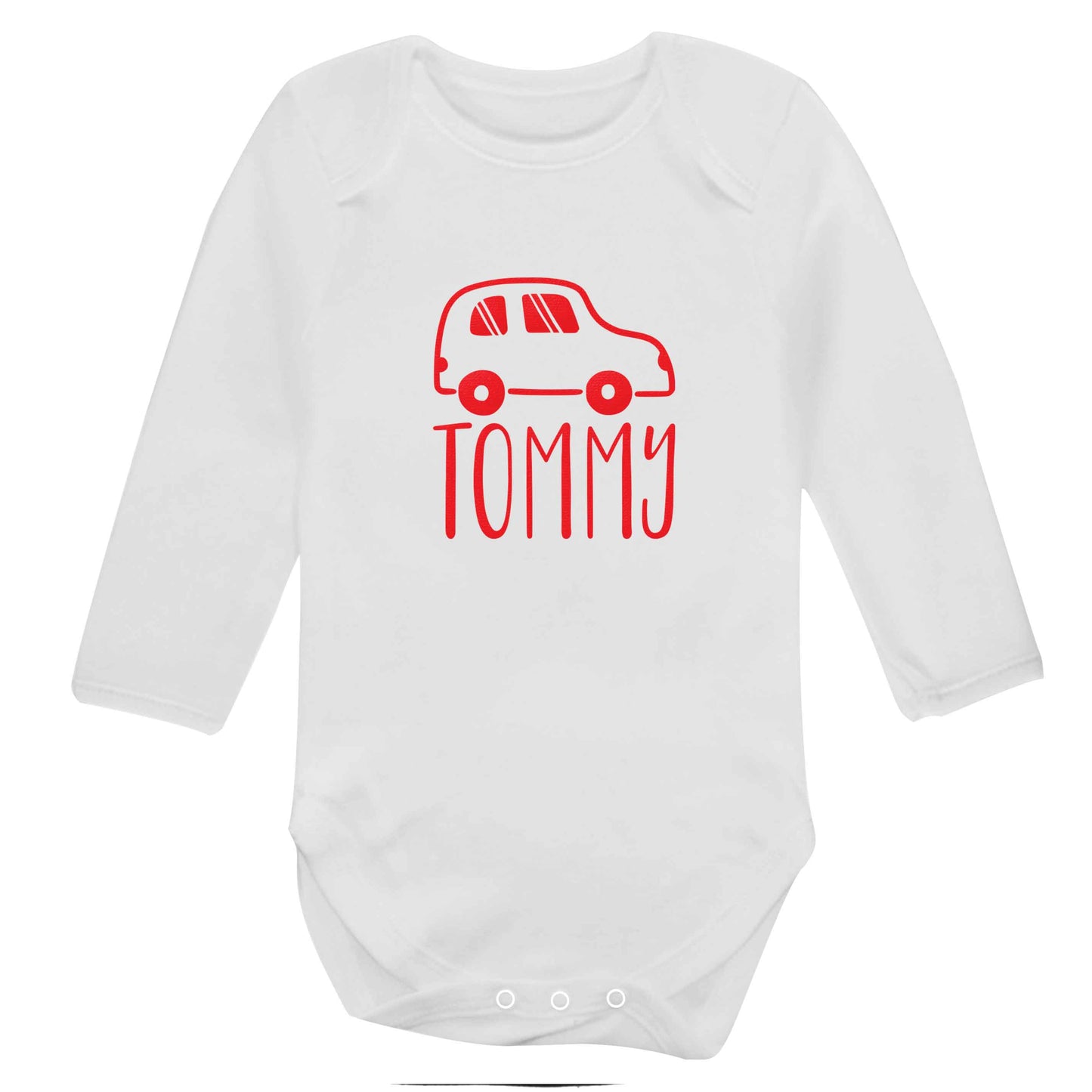 Personalised car any name here baby bodysuit long sleeved white 6-12 months