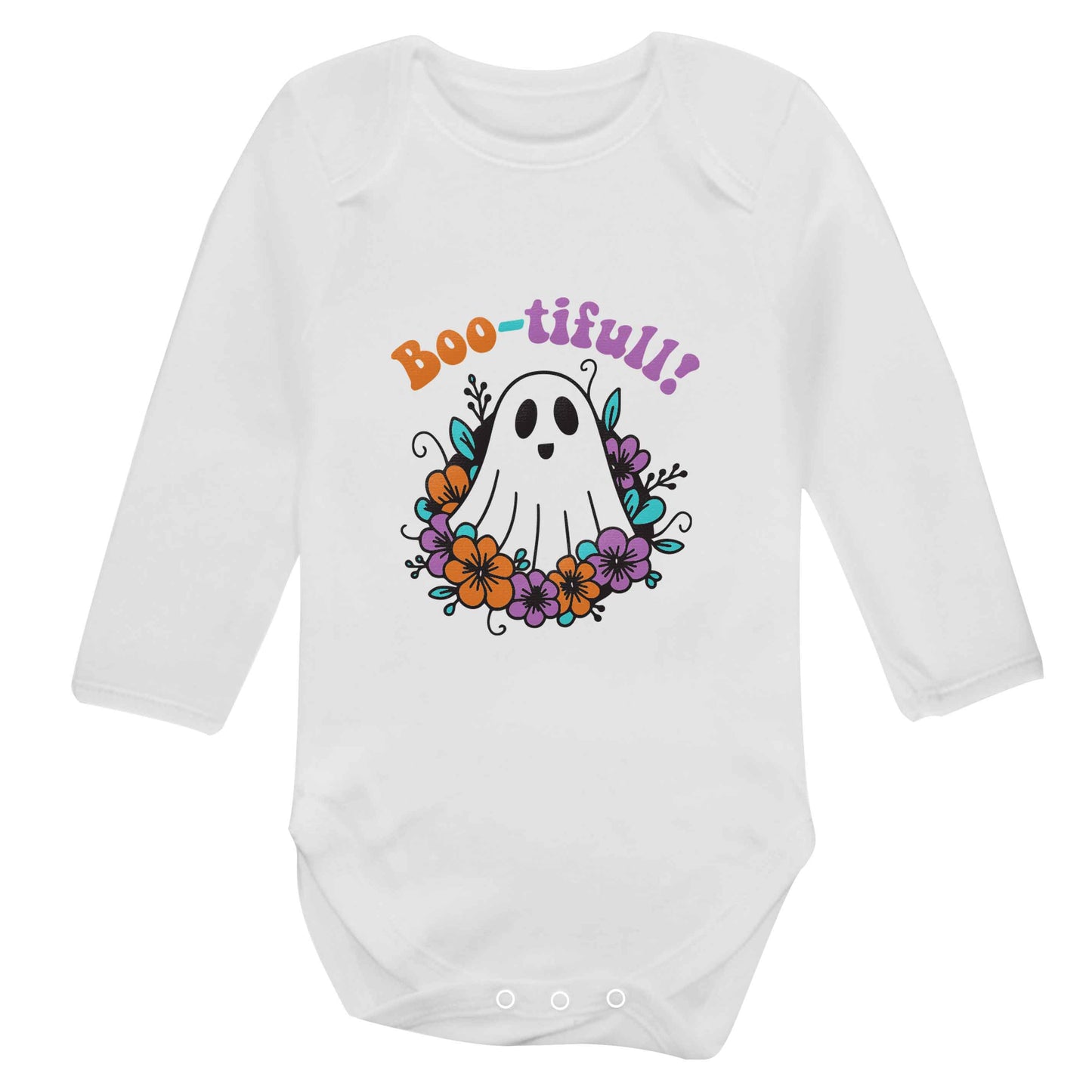 Boo-tifull! Floral ghost baby bodysuit long sleeved white 6-12 months