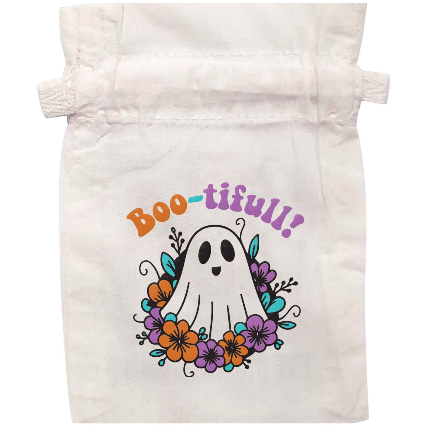 Boo-tifull! Floral ghost | XS - L | Pouch / Drawstring bag / Sack | Organic Cotton | Bulk discounts available!