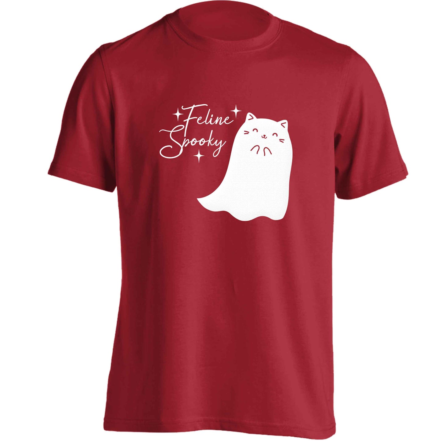 Feline spooky adults unisex red Tshirt 2XL