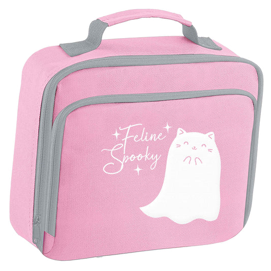 Feline spooky insulated pink lunch bag cooler
