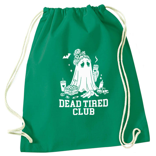 Dead tired club green drawstring bag