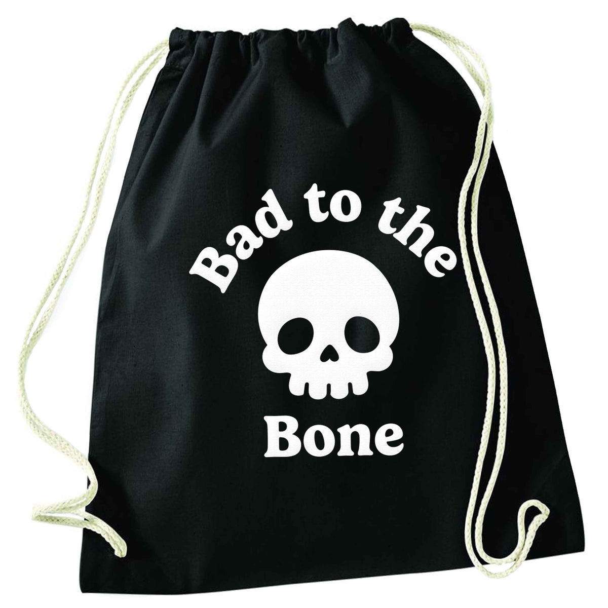 Bad to the Bone black drawstring bag
