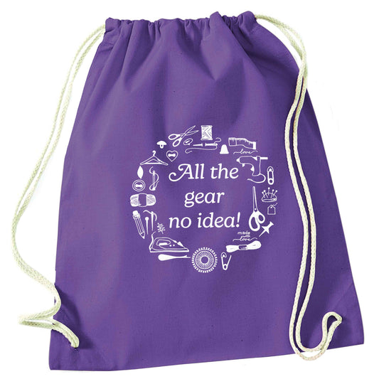 All the Gear No Idea purple drawstring bag
