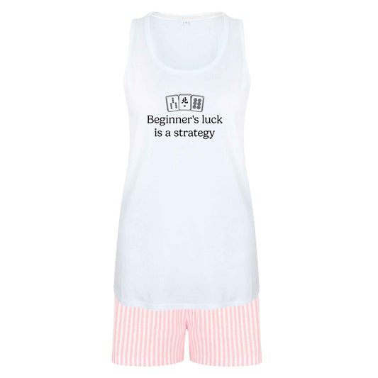 Beginner's Luck Is a Strategy size XL women's pyjama shorts set in pink
