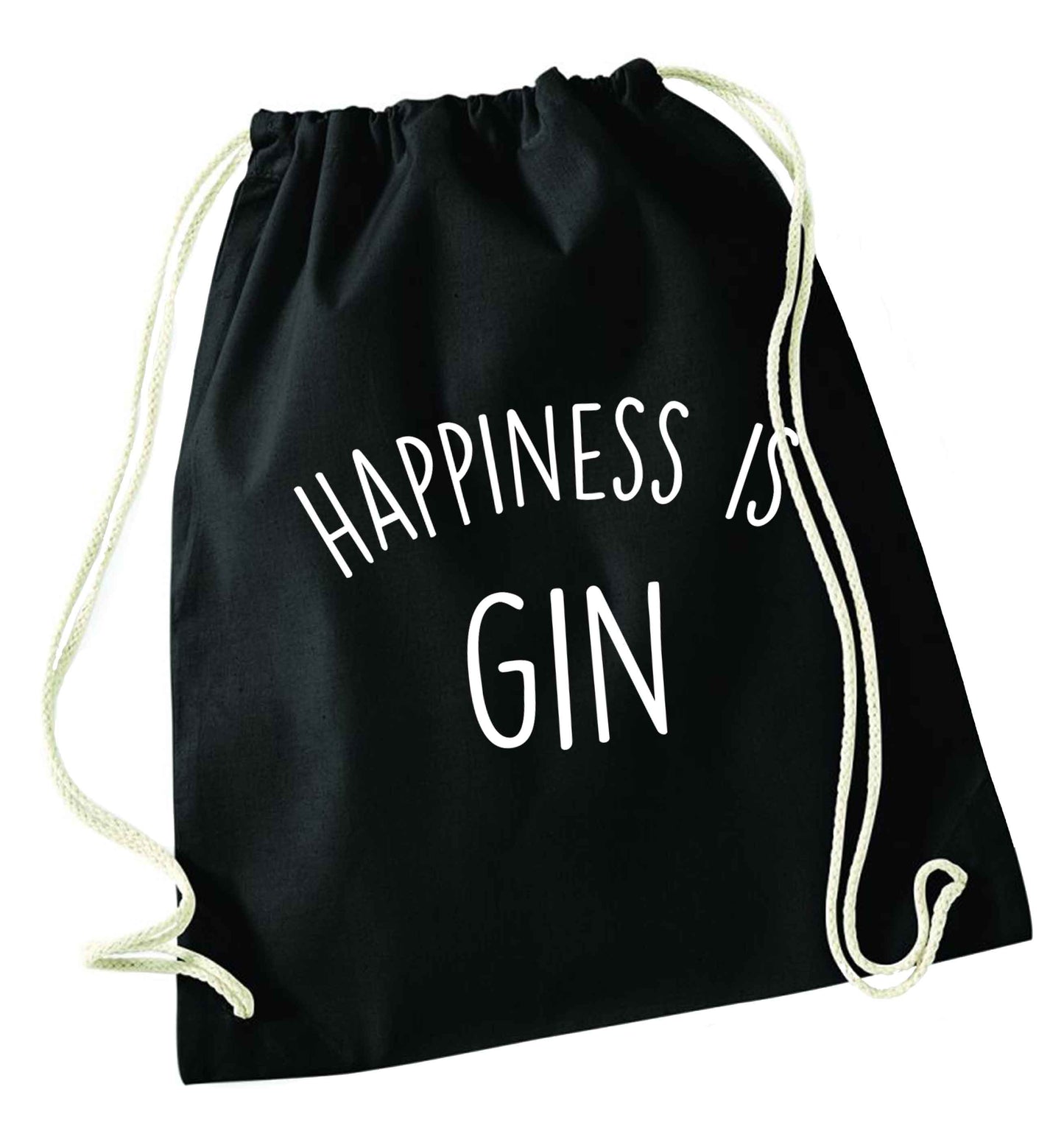 Happiness is gin black drawstring bag