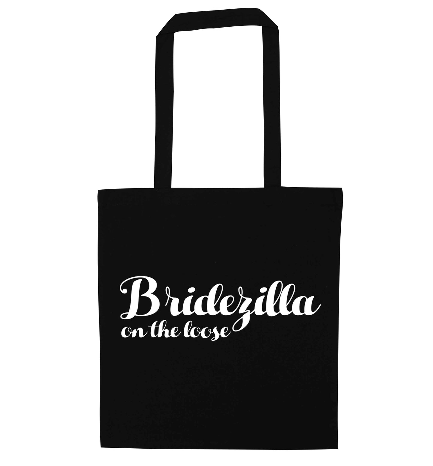Bridezilla on the loose black tote bag