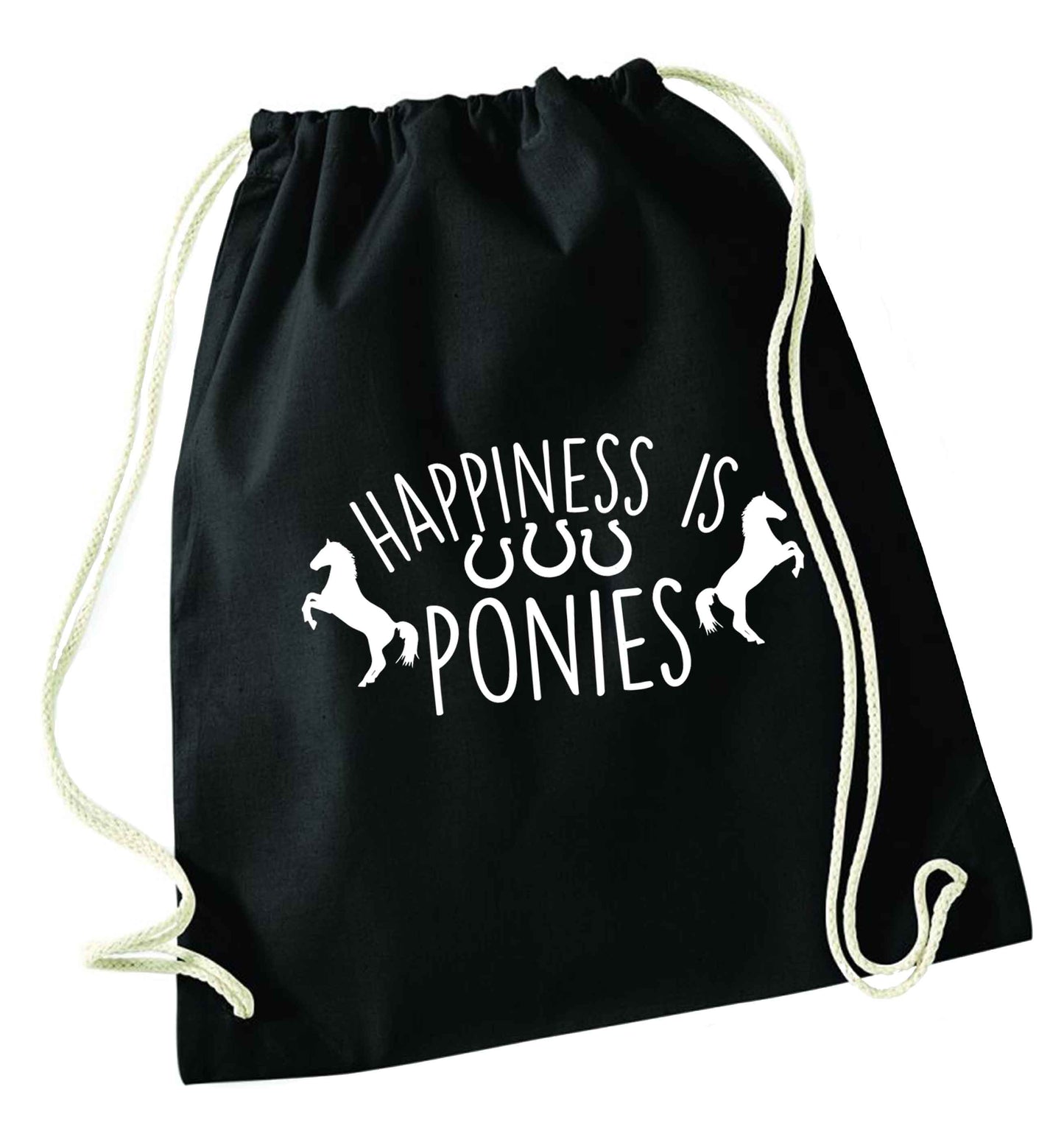 Happiness is ponies black drawstring bag