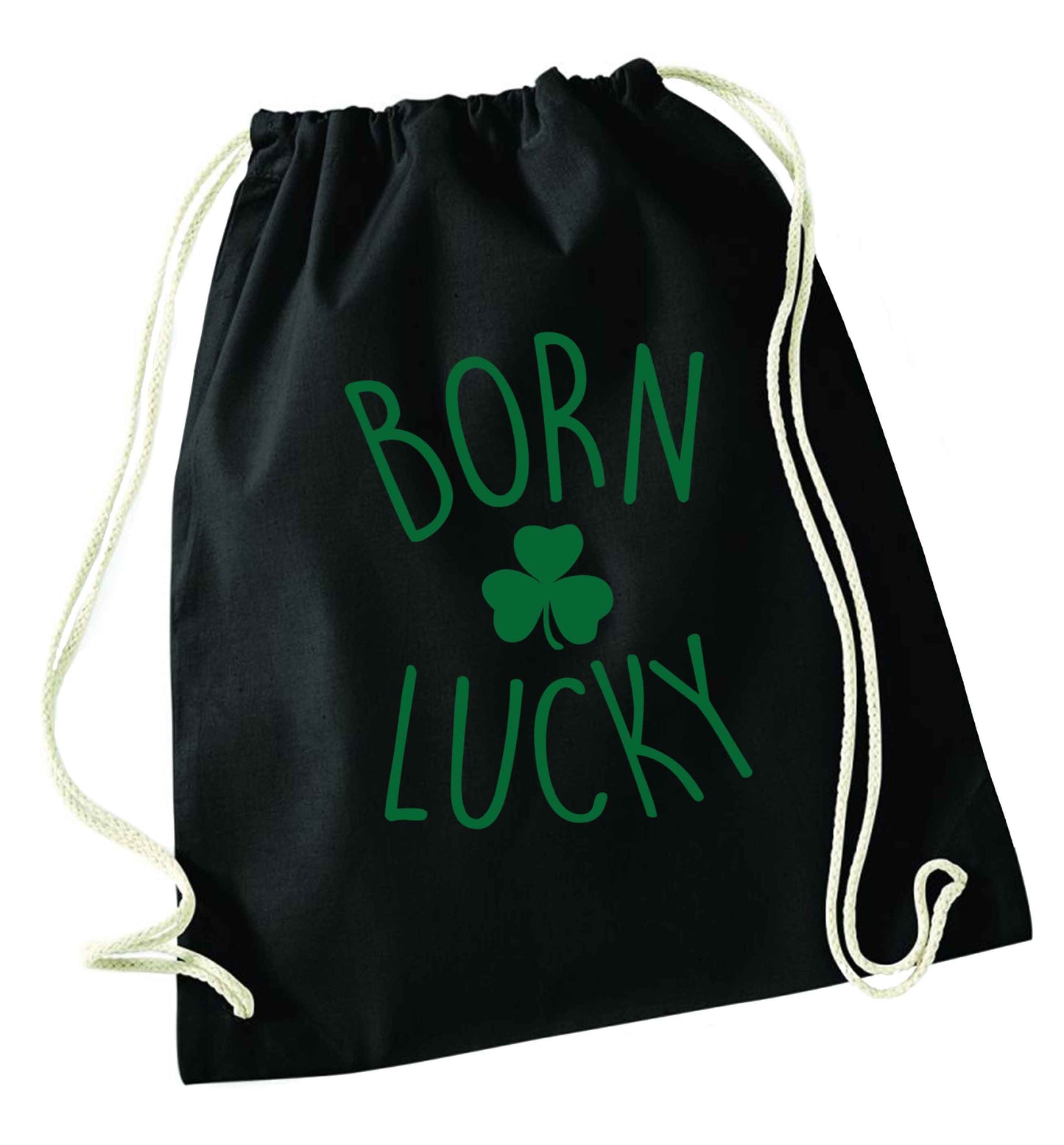 Born Lucky black drawstring bag