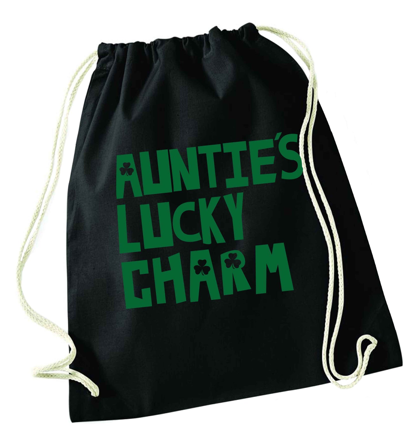 Auntie's lucky charm black drawstring bag