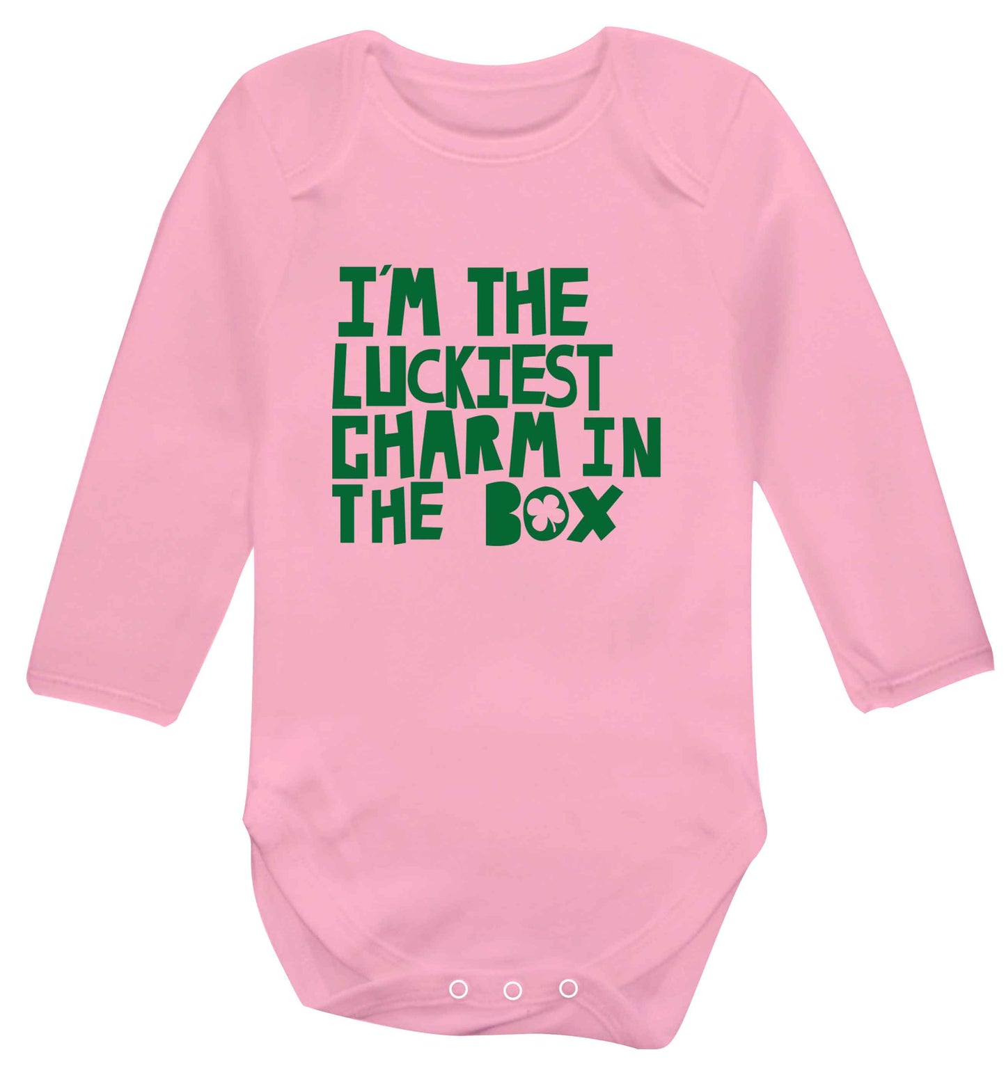I'm the luckiest charm in the box baby vest long sleeved pale pink 6-12 months