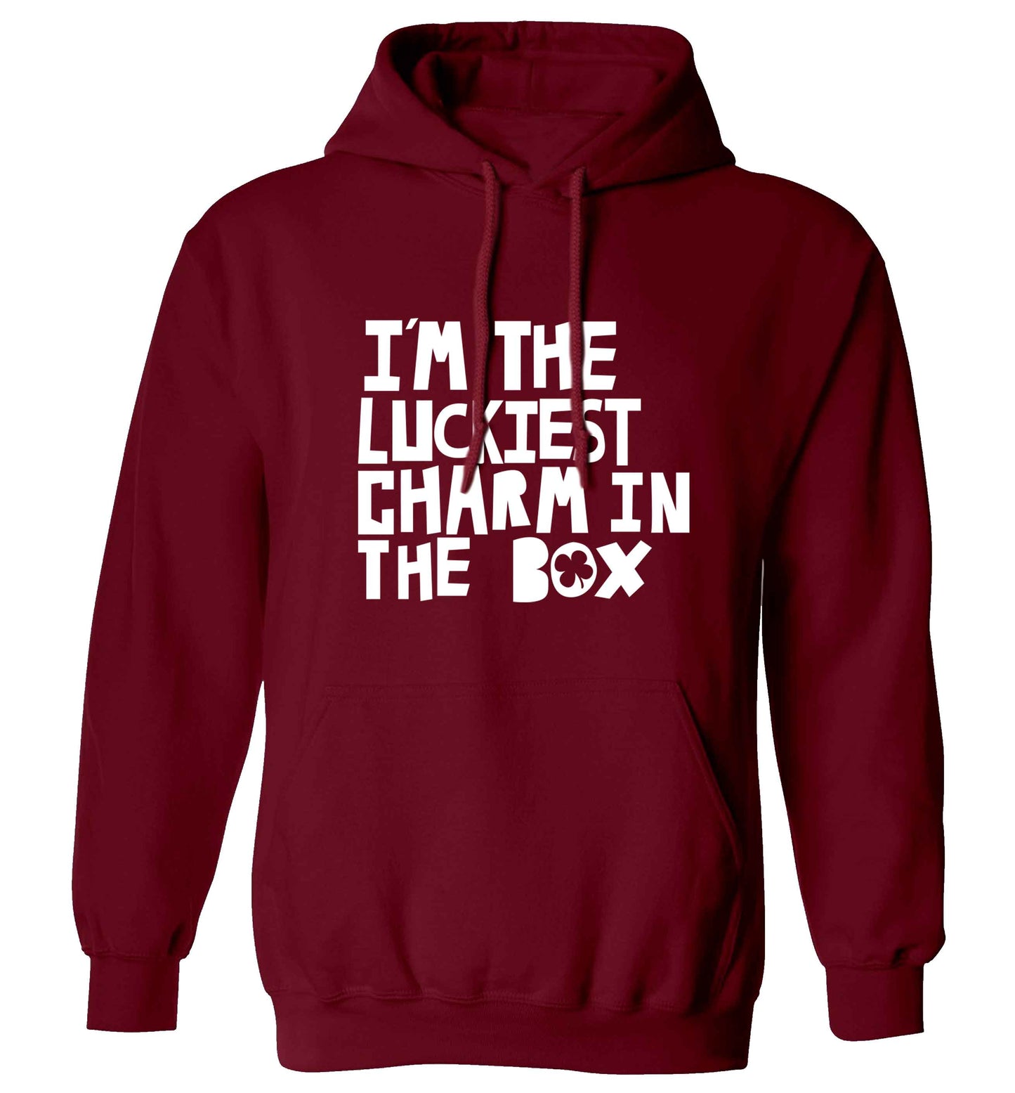 I'm the luckiest charm in the box adults unisex maroon hoodie 2XL