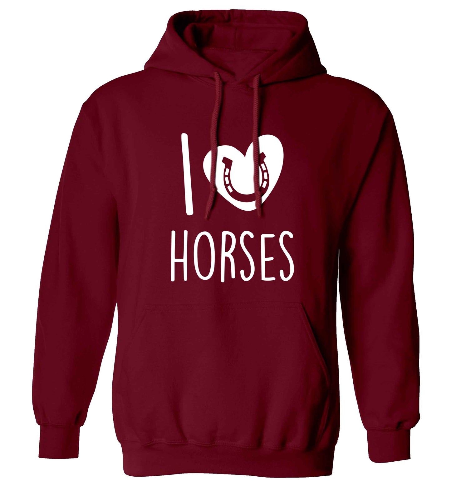 I love horses adults unisex maroon hoodie 2XL