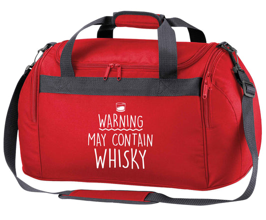 Warning may contain whisky red holdall / duffel bag