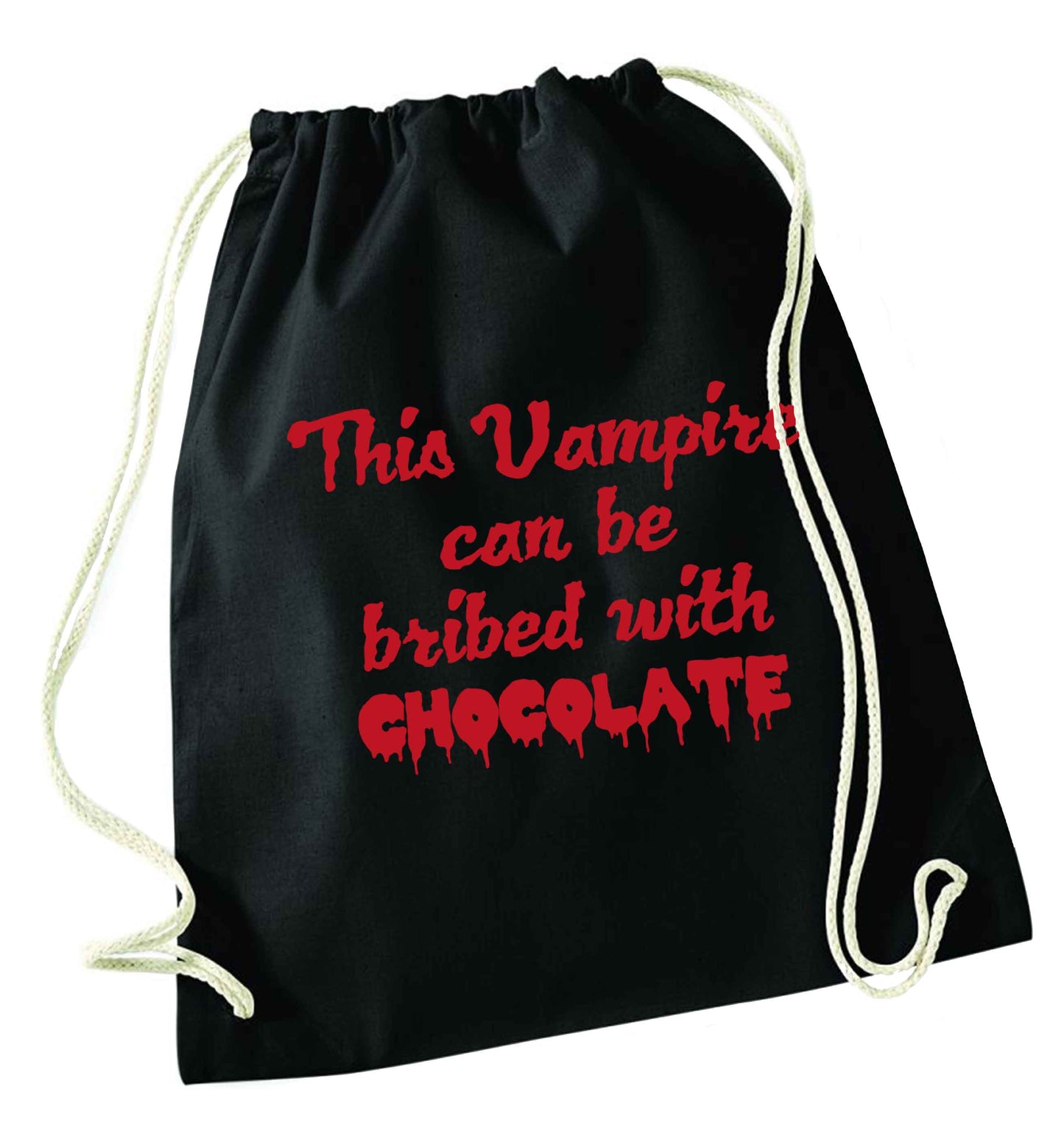 This vampire can be bribed with chocolate black drawstring bag