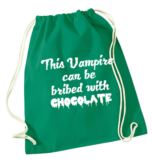This vampire can be bribed with chocolate green drawstring bag