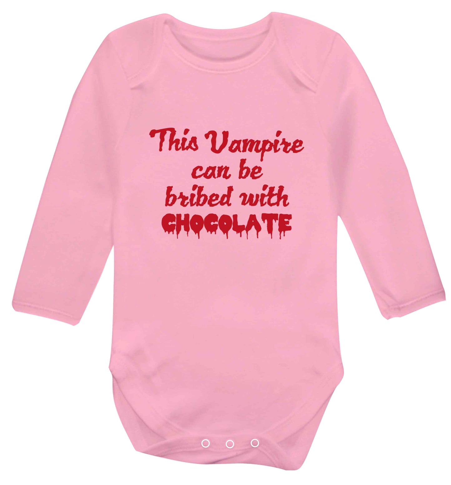 This vampire can be bribed with chocolate baby vest long sleeved pale pink 6-12 months
