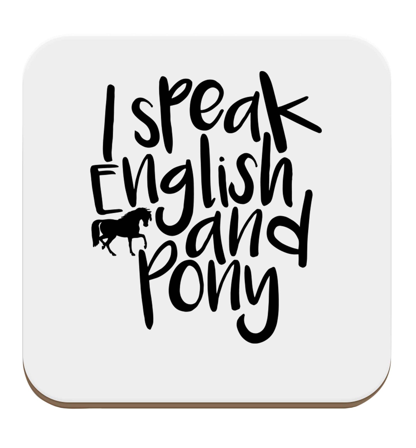 I speak English and pony set of four coasters