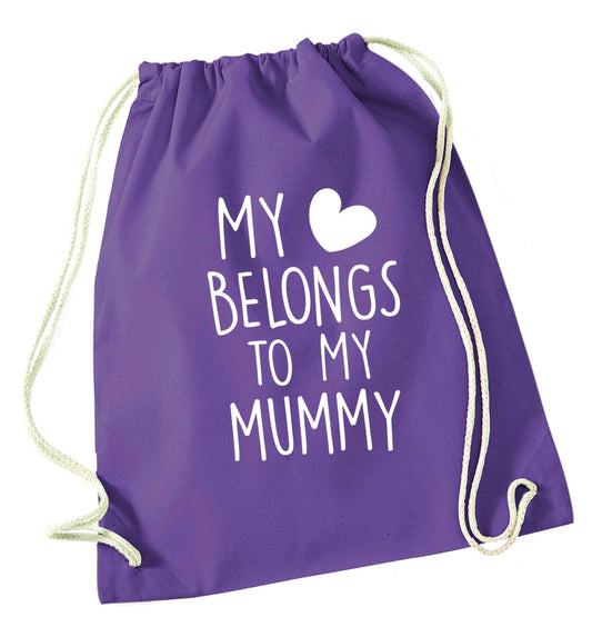 My heart belongs to my mummy purple drawstring bag