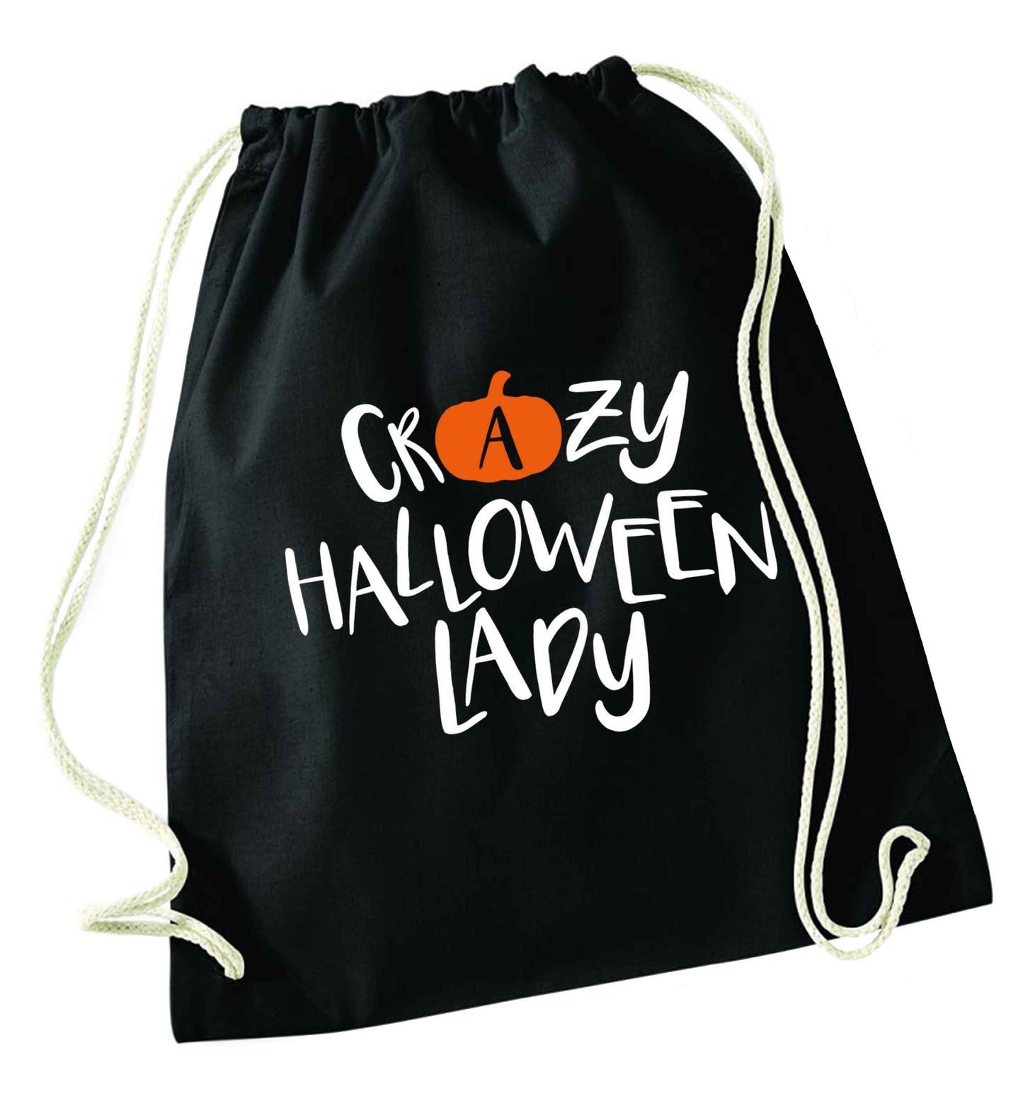 Crazy halloween lady black drawstring bag