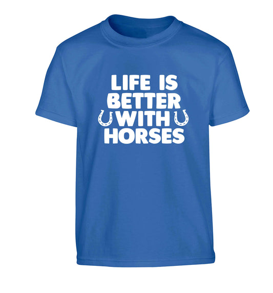 Life is better with horses Children's blue Tshirt 12-13 Years
