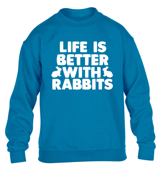 Life is better with rabbits children's blue sweater 12-14 Years