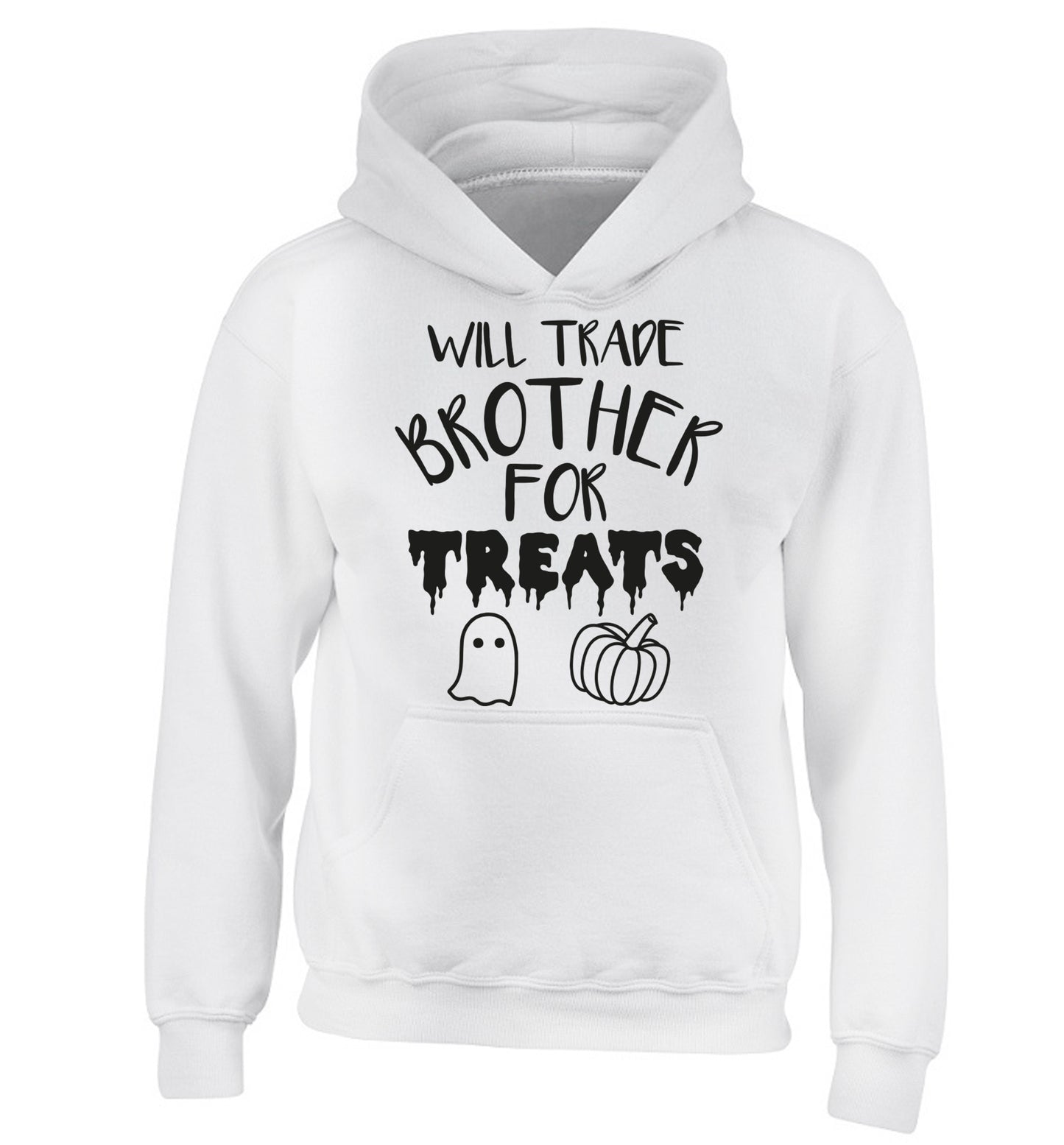 Will trade brother for treats children's white hoodie 12-14 Years