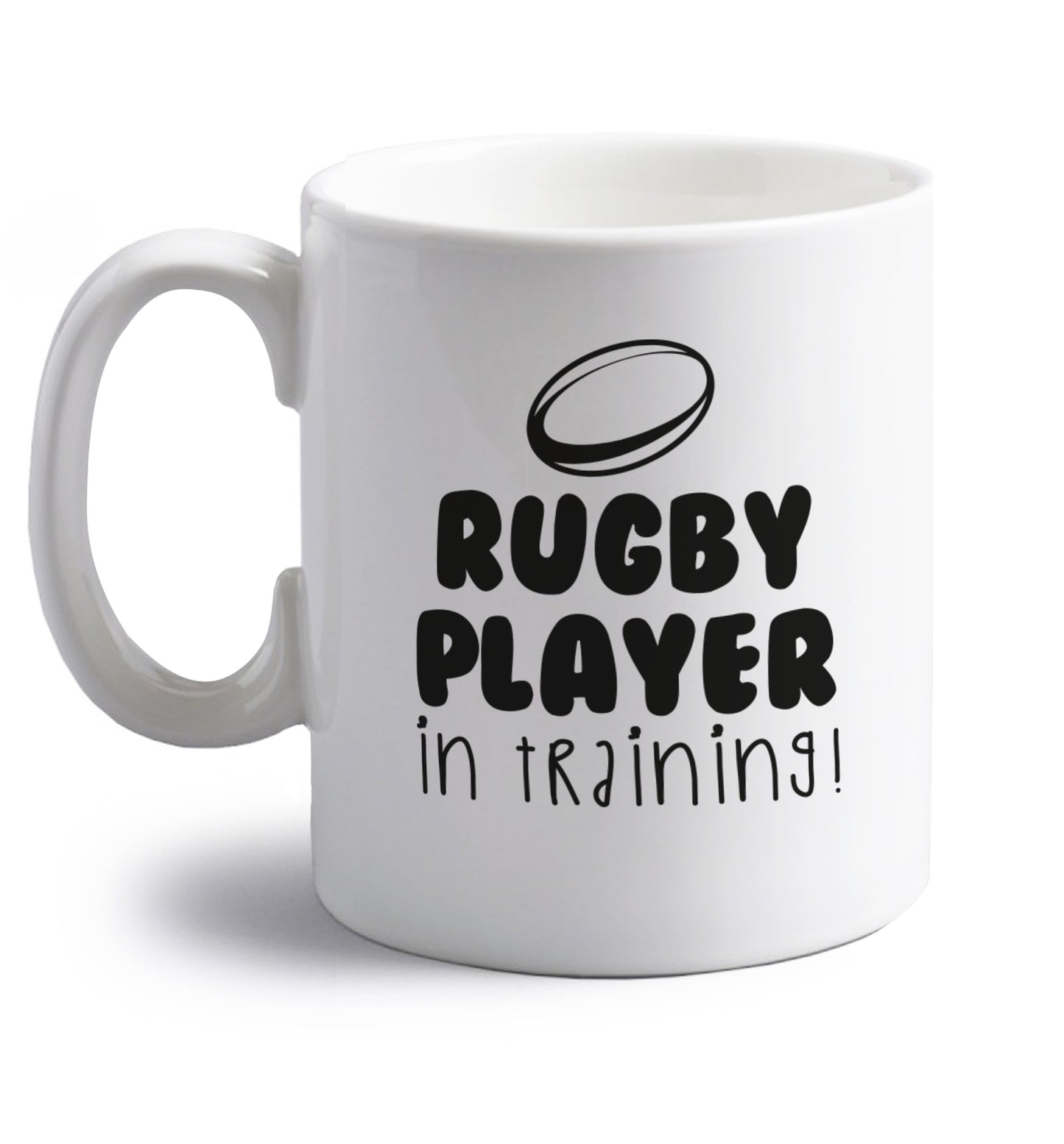 Rugby player in training right handed white ceramic mug