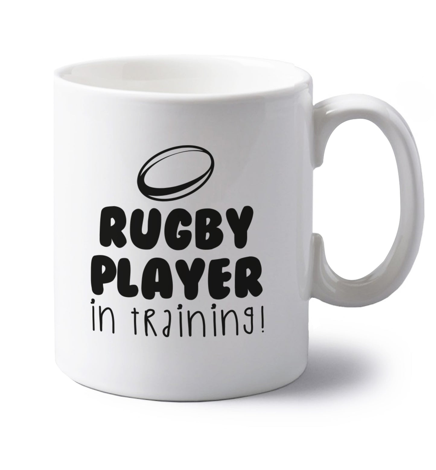 Rugby player in training left handed white ceramic mug