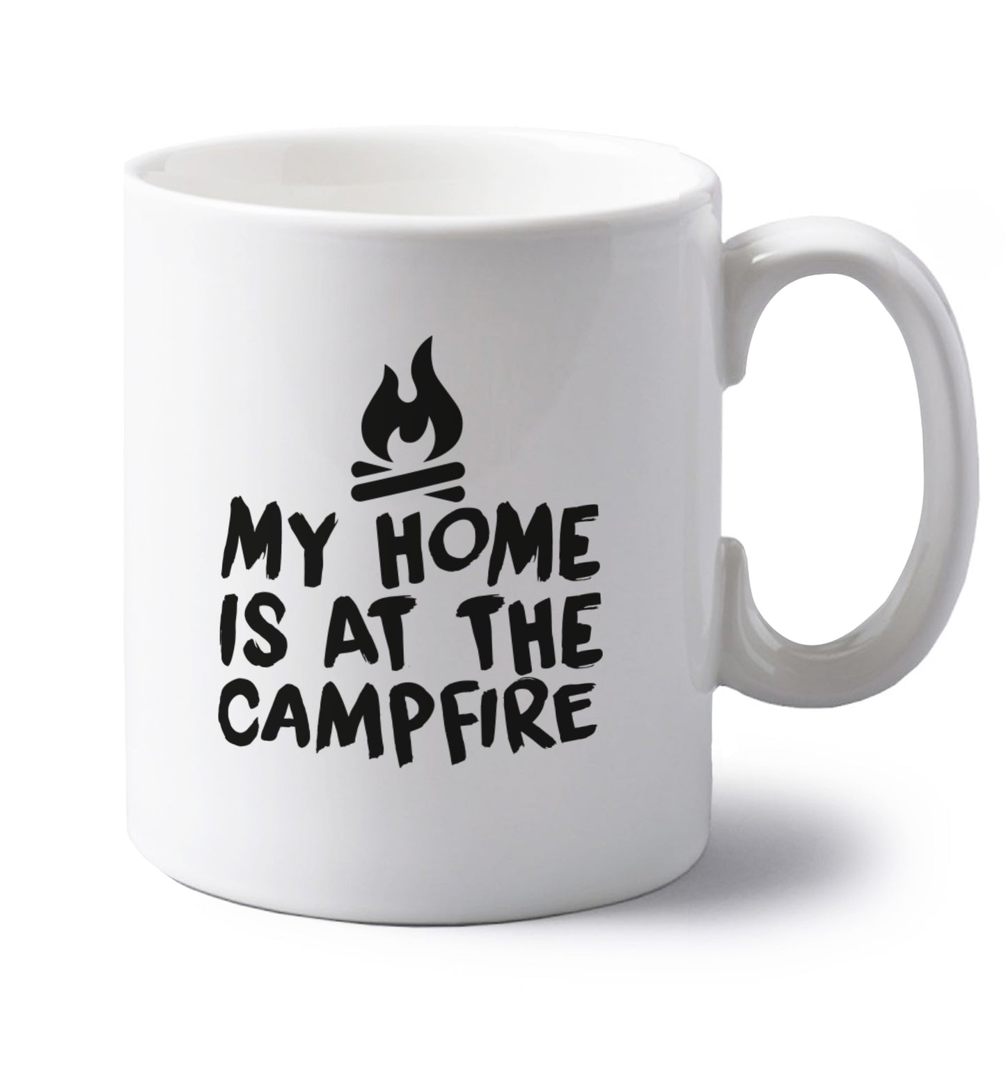 My home is at the campfire left handed white ceramic mug