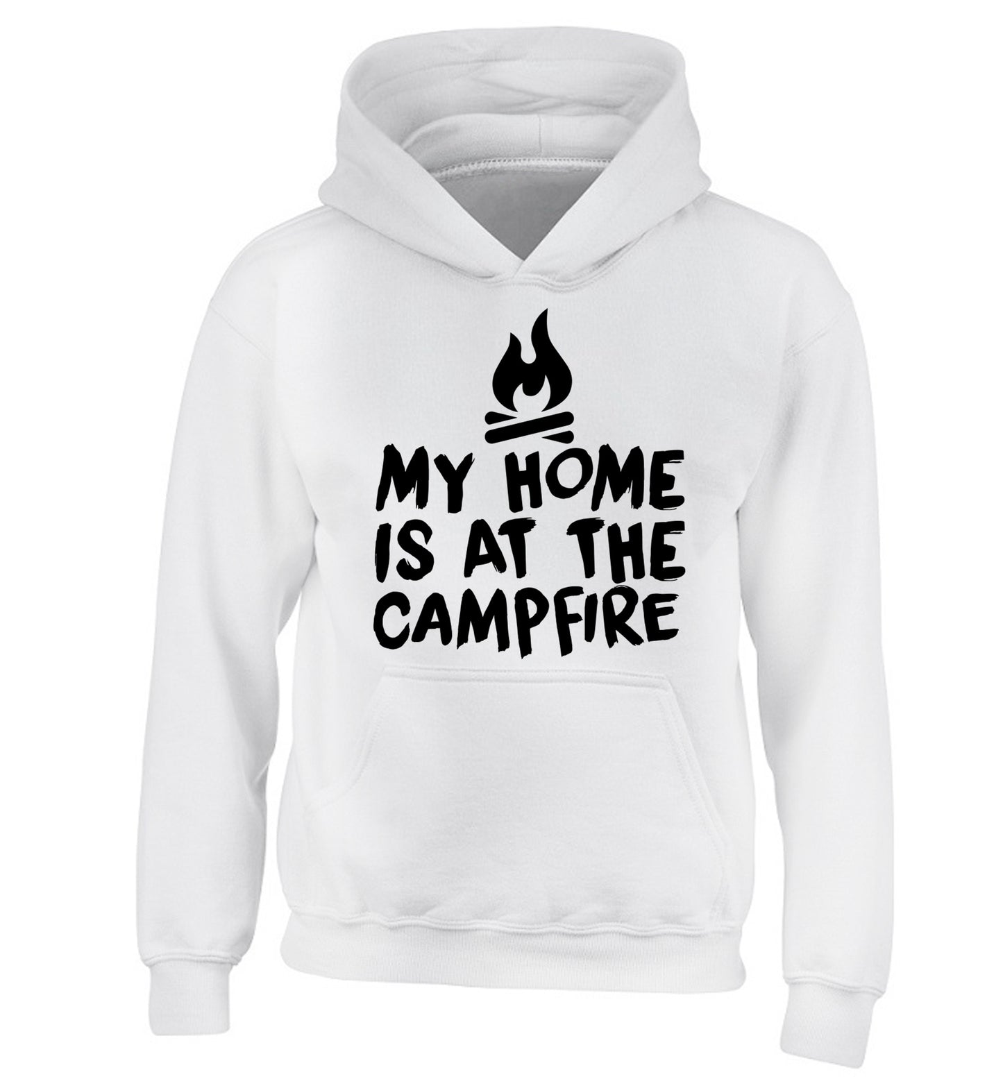 My home is at the campfire children's white hoodie 12-14 Years