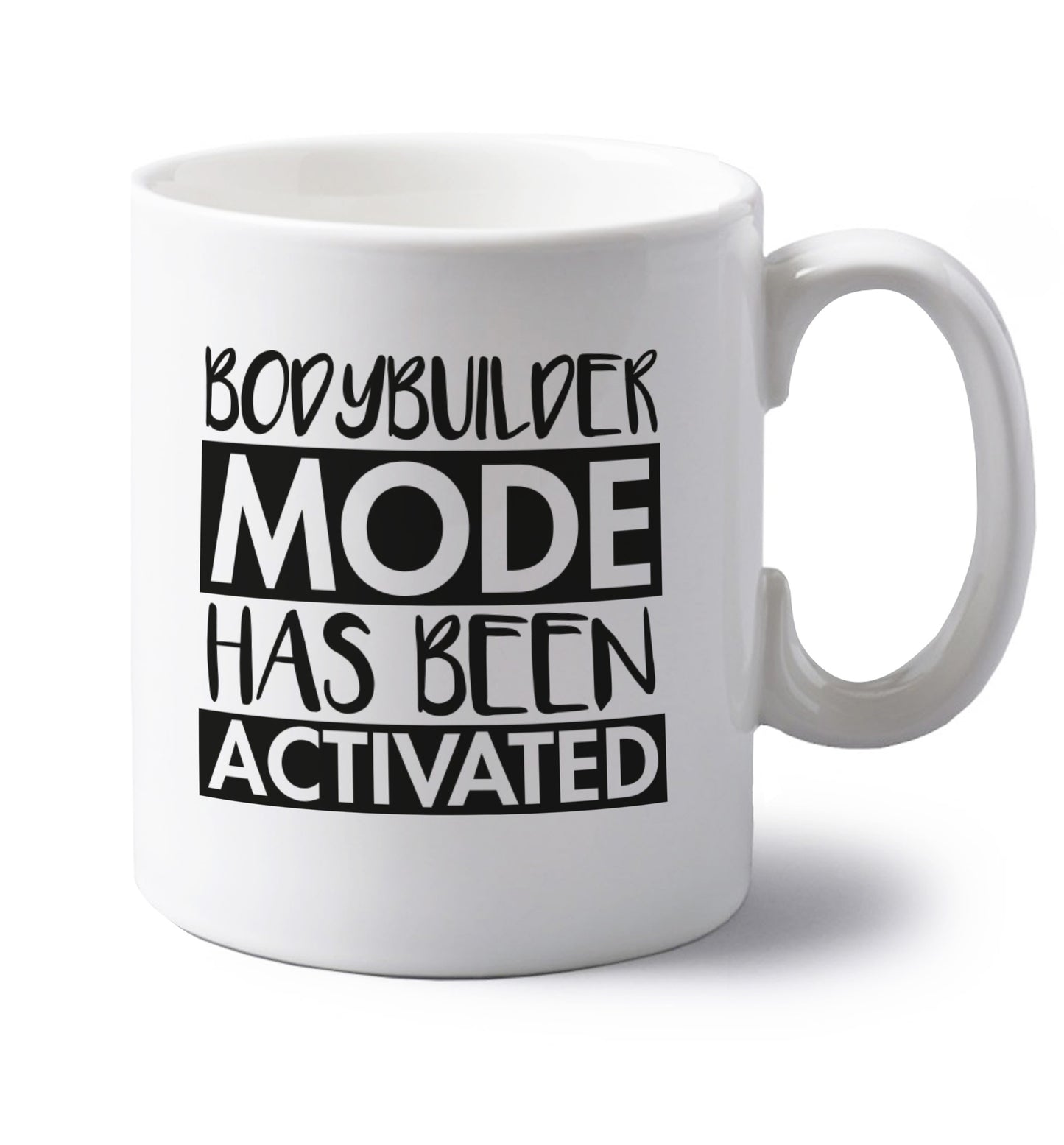 Bodybuilder mode activated left handed white ceramic mug