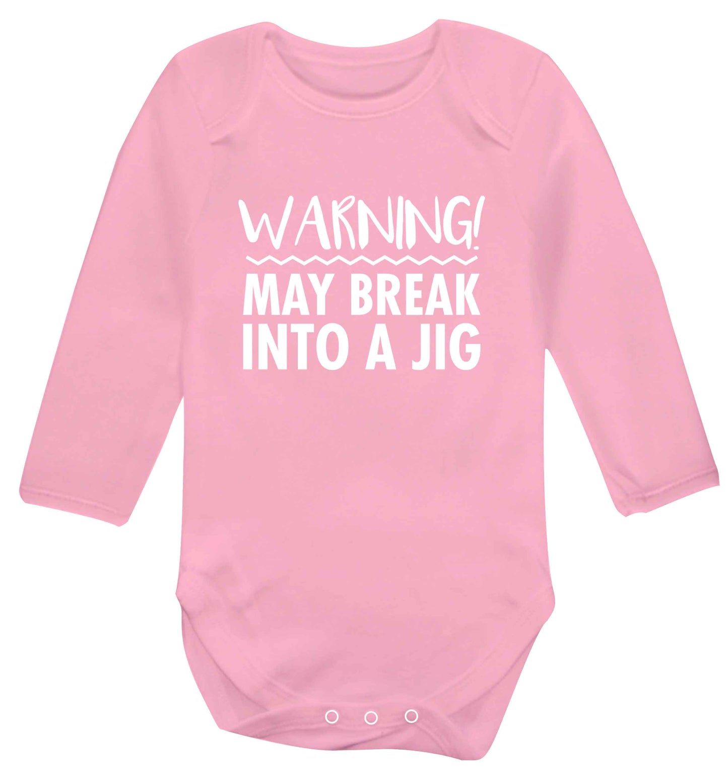 Warning may break into a jig baby vest long sleeved pale pink 6-12 months