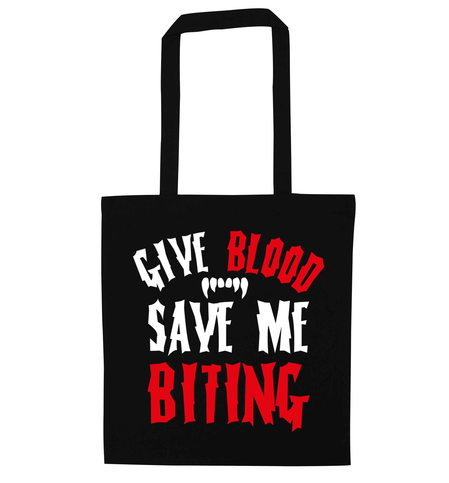 Give blood save me biting black tote bag