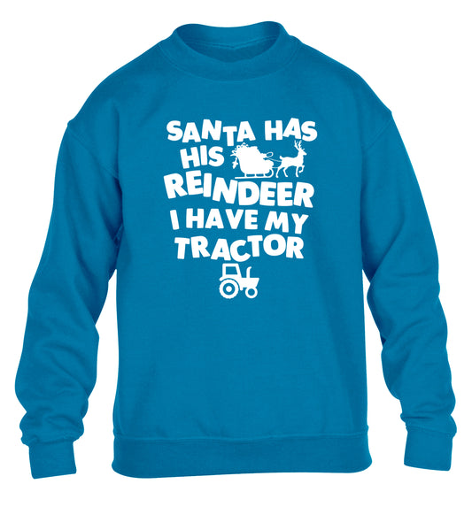 Santa has his reindeer I have my tractor children's blue sweater 12-14 Years