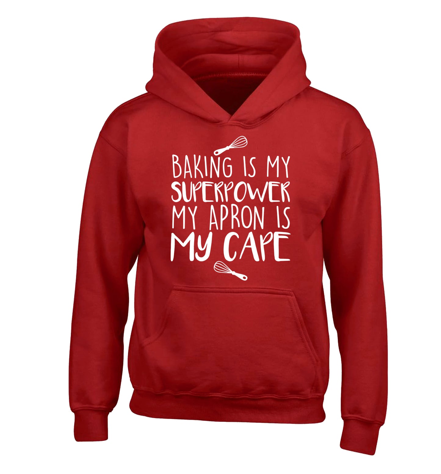 Baking is my superpower my apron is my cape children's red hoodie 12-14 Years