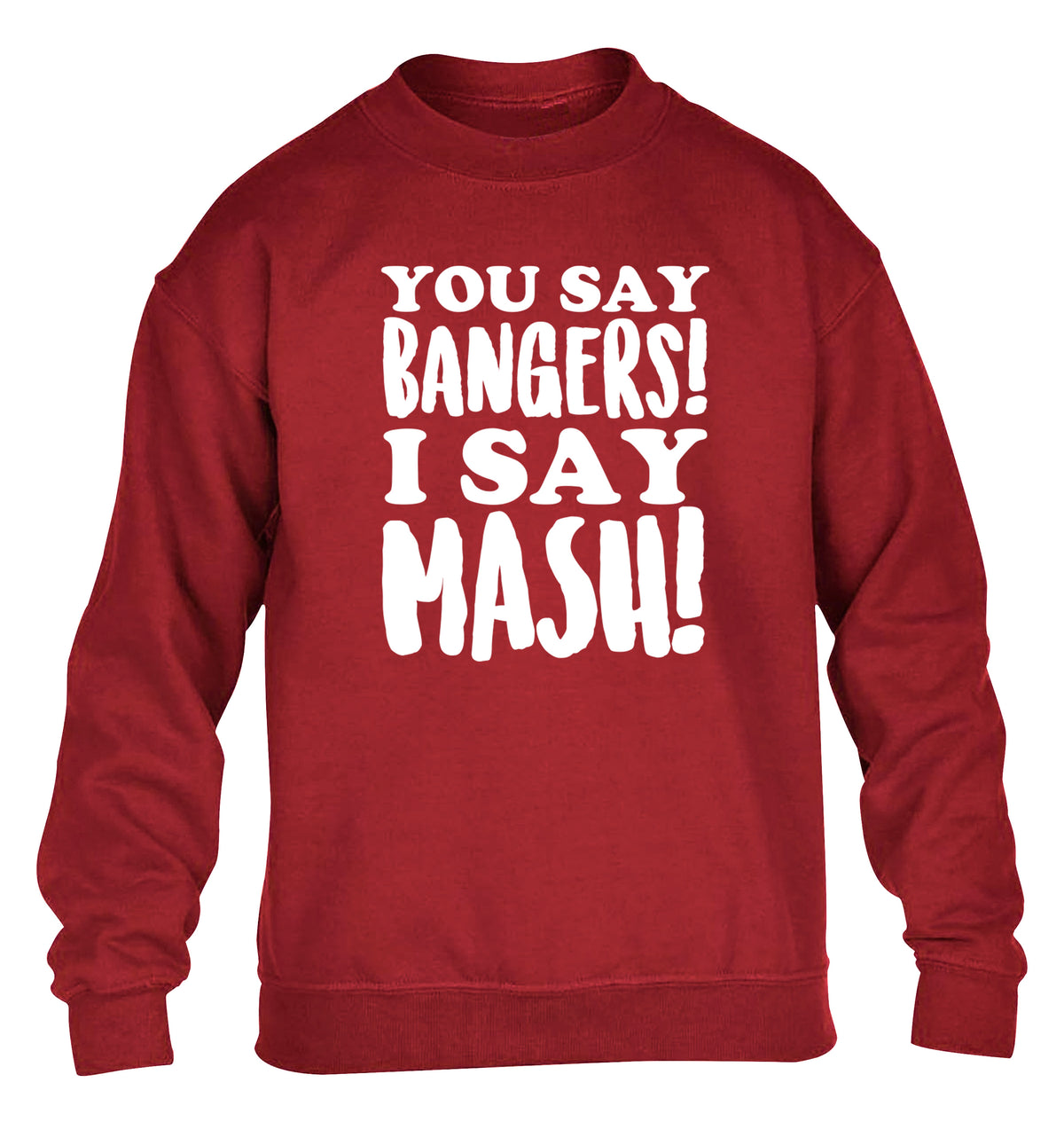 You say bangers I say mash! children's grey sweater 12-14 Years