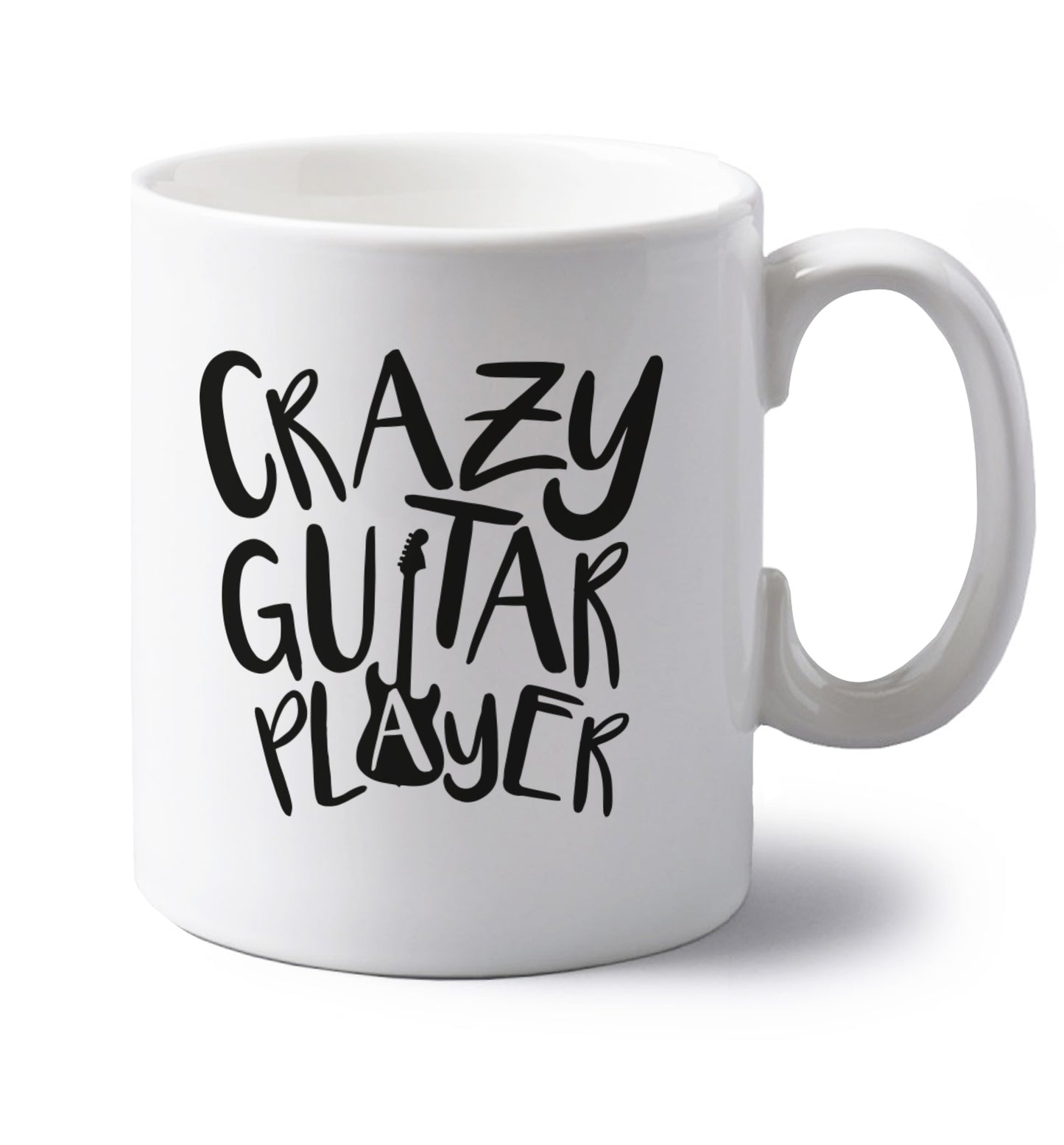 Crazy guitar player left handed white ceramic mug
