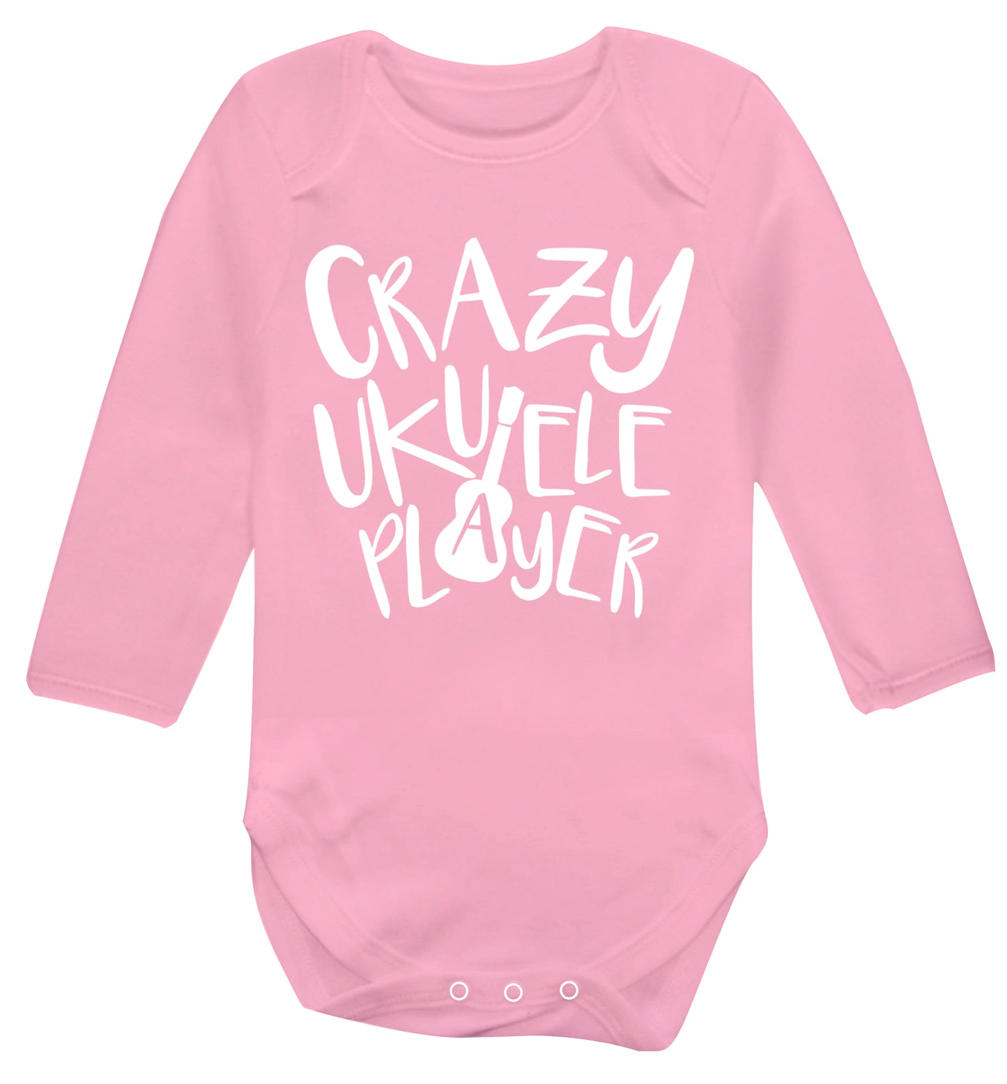 Crazy ukulele player Baby Vest long sleeved pale pink 6-12 months