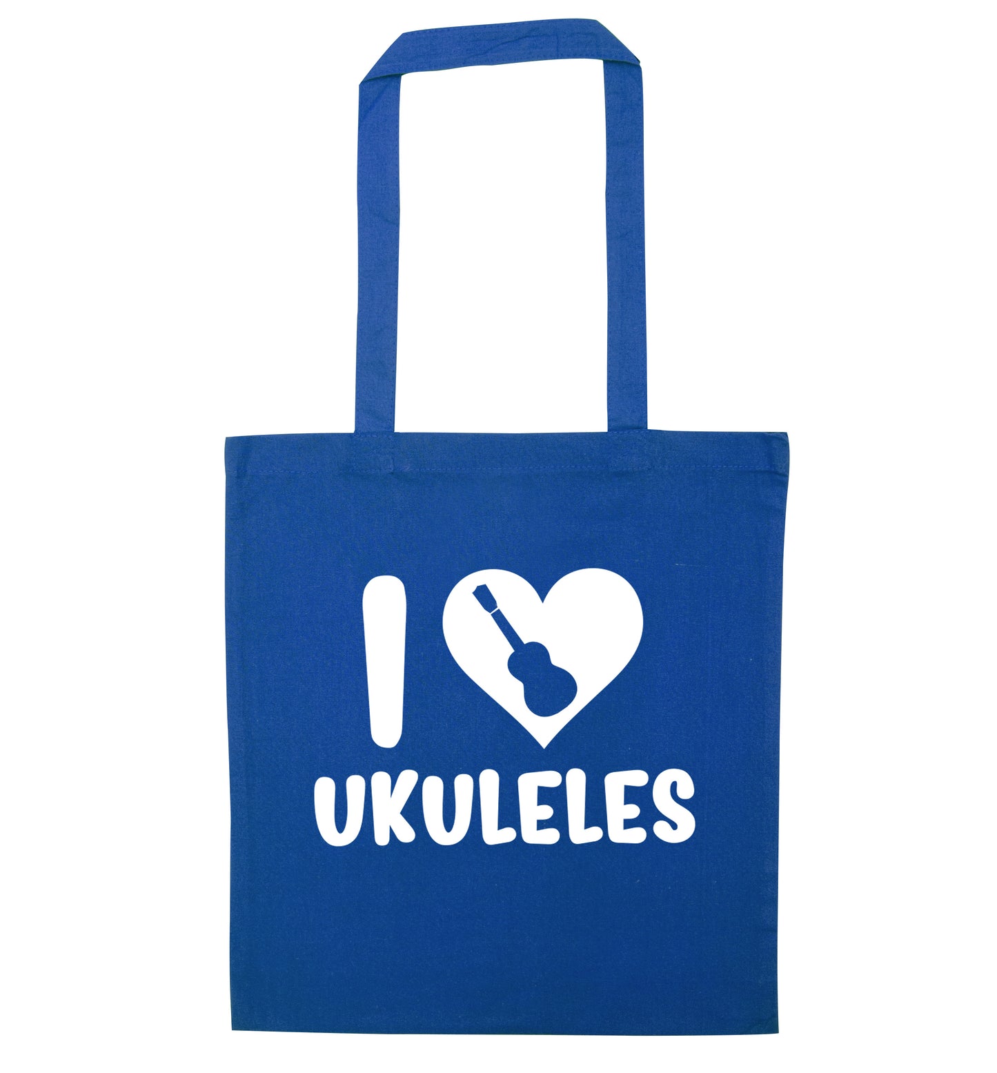 I love ukuleles blue tote bag